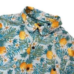 Havana Jim Mens Large Blue Pineapple Tropical Floral Rayon Button Up Shirt